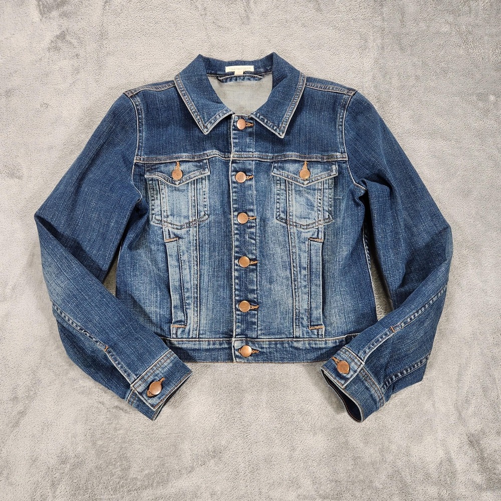 Eileen Fisher Jacket Womens XS Petite Blue Denim Trucker Organic Cotton Stretch‎